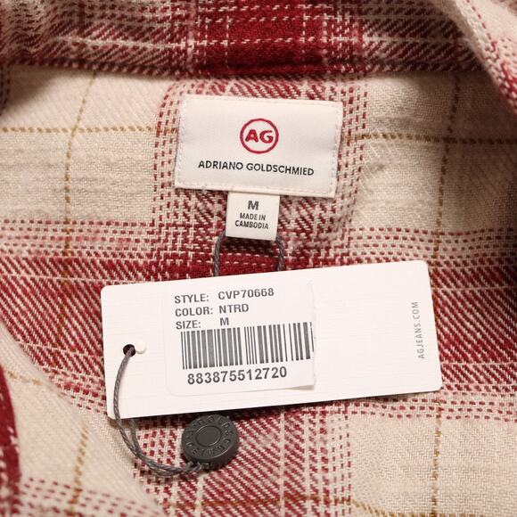 AG Adriano Goldschmied Smith Shirt Jacket in Natural/Tannic Red Plaid Size M - Picture 7 of 11